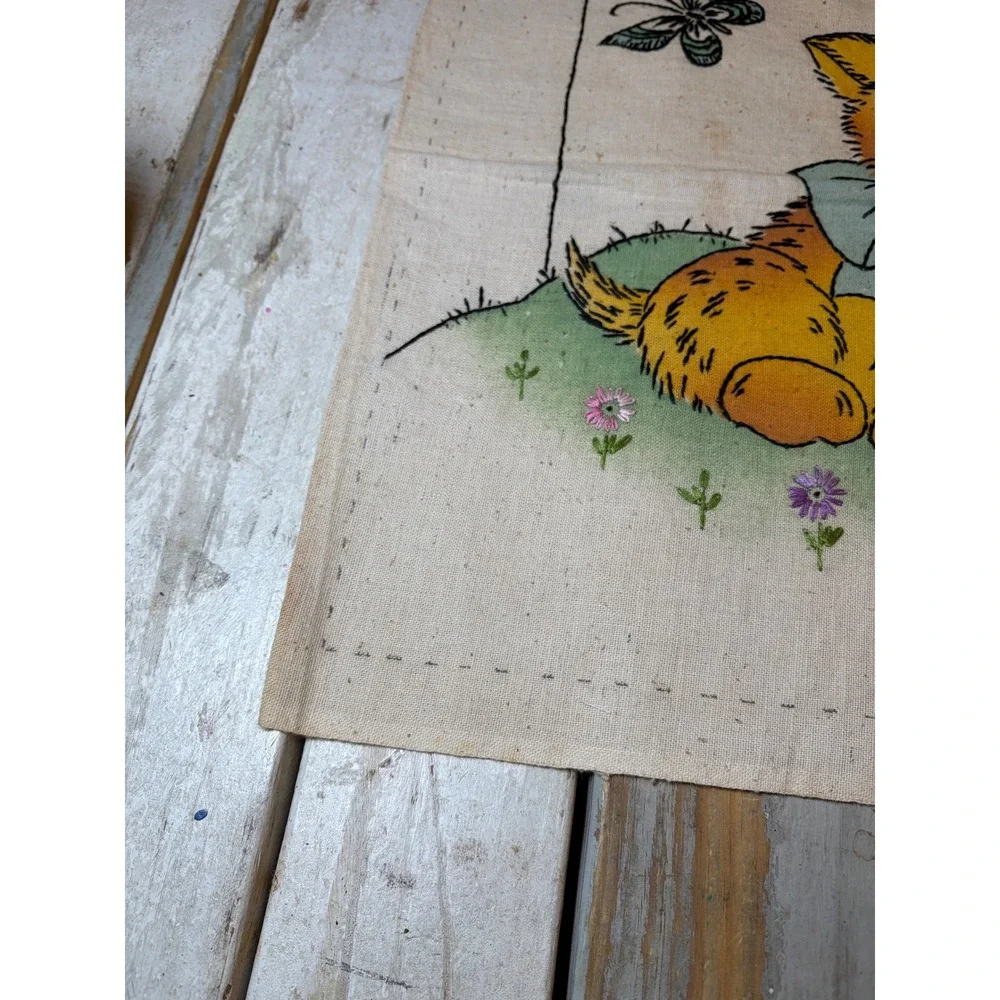 Vintage Embroidered Kitten Linen Unfinished Pillow Needs Batting and Closure‎
